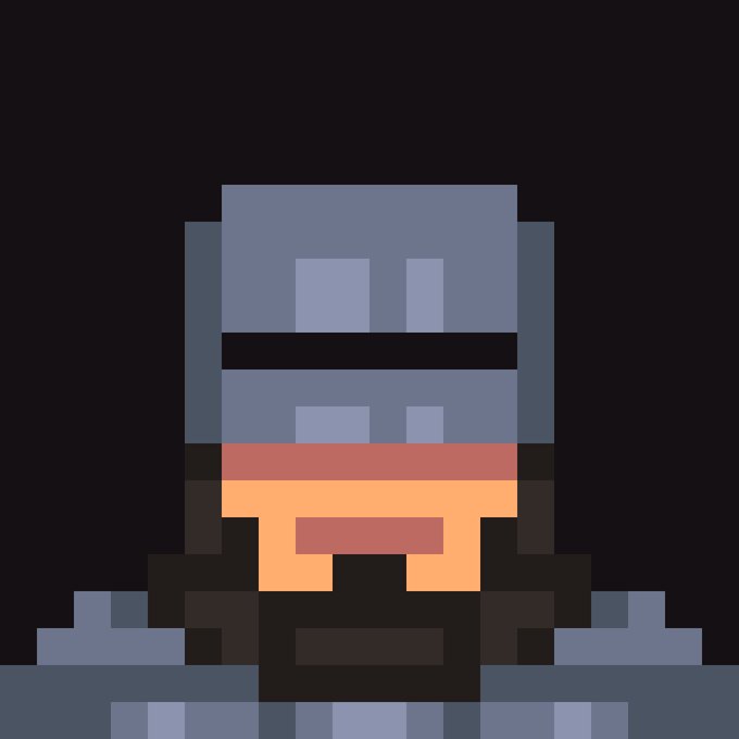 Pixel art rendering of a gray and orange industrial character or robot against a black background.