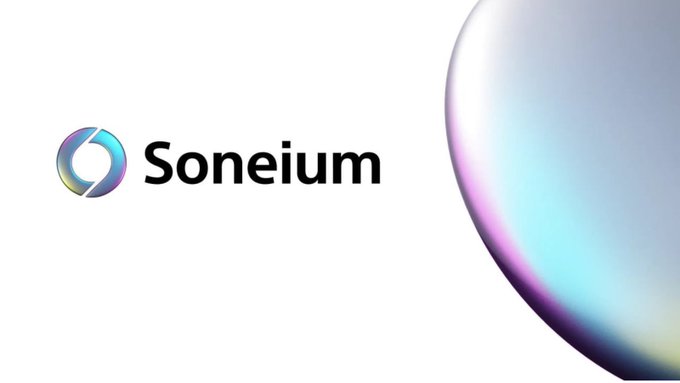 The image shows the Soneium logo, featuring the brand name in bold black text next to a multicolored circular emblem, with a softly blurred gradient sphere on the right side. This visual branding aligns with the post's introduction of Soneium as a blockchain platform built for everyday users rather than just traders, emphasizing its accessibility and backing by Sony.