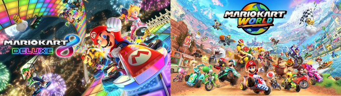 The image showcases promotional artwork for two Nintendo Switch games: "Mario Kart 8 Deluxe" on the left and "Mario Kart World" on the right, featuring Mario and other characters racing in vibrant, colorful tracks. The comment about the $80 price likely refers to Mario Kart World's premium pricing as a launch title for the upcoming Switch console, suggesting the post author sees it as an unsustainable long-term pricing strategy compared to its predecessor.
