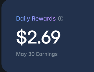 This image shows an infomercial for a product, likely related to accounting or financial planning. The scene features two main characters, who appear to be engaged in conversation while standing next to each other. They are positioned against a blue background with a white square in the top left corner featuring the text "Daily Rewards" and a dollar sign above it. 

The infomercial is focused on the daily rewards offered by the product, specifically for accounting or financial planning purposes. The characters explain that they are selling two days of reward for $2.69 each, making it an affordable option for anyone looking to tackle month-end volatility in their finances.