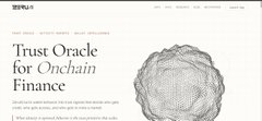 A website header for 'SYMBIOTIC' featuring the headline 'Trust Oracle for Onchain Finance' next to an image of a textured rock or asteroid.