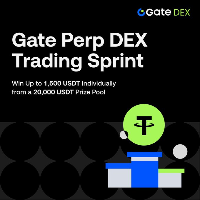 The image features a poster advertising Gate DEX's trading sprint, which is an online contest for traders to participate in. The poster includes a graphic of a green and white coin with a blue lid, symbolizing the prize pool. It also displays text that encourages people to join the contest by entering their trading account information. The main focus of the image is on the prize pool, emphasizing its value and attracting potential participants.