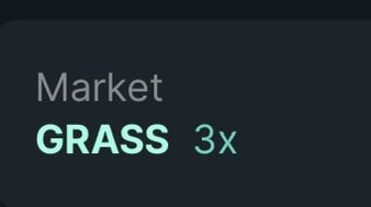 The image displays a market listing for **GRASS** with a **3x** leverage indicator, visually reinforcing the post's bullish, high-conviction stance on the GRASS token by highlighting the leveraged exposure available for trading.