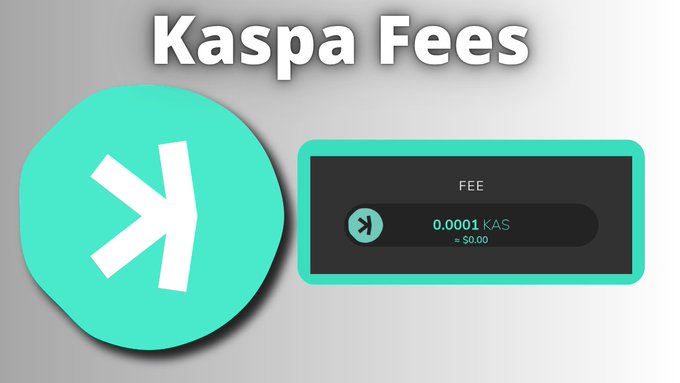 The image shows an advertisement for Kaspa fees, with two buttons - one green and one black. The green button has a white arrow pointing left, while the black button displays "0.01001 Kas" and "0.02Kas". Below these buttons is text that reads "Kaspa fees", indicating the purpose of the advertisement.