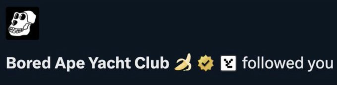 The image features a banner with a cartoon banana and the text "Followed you" written underneath it, along with an emojis for a boat and a clock. The caption reads "Who needs this follow from the @BoredApeYC?" which is likely a reference to the Bored Ape Yacht Club.