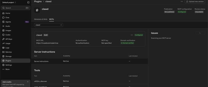 A screenshot of a software interface, specifically a 'clawd' plugin configuration page in what appears to be a development or management dashboard.