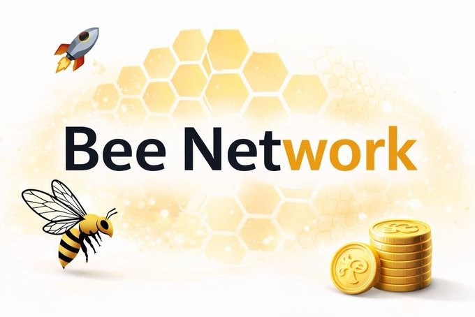 A graphic promoting “Bee Network” features a cartoon bee, rocket, honeycomb pattern, and gold coins. It visually supports the post’s message about expanding the $BEE ecosystem through P2P peer-to-peer interactions.