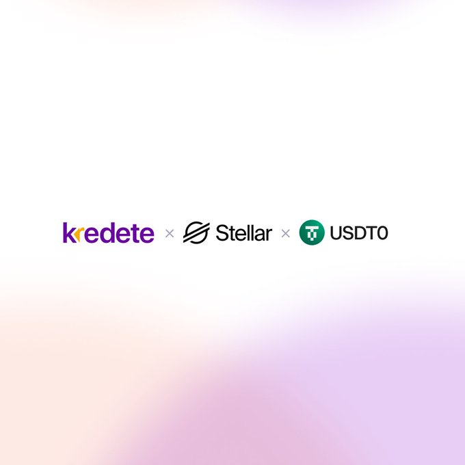 Partnership announcement graphic featuring the Kedete, Stellar, and USDTO logos on a soft pastel background.