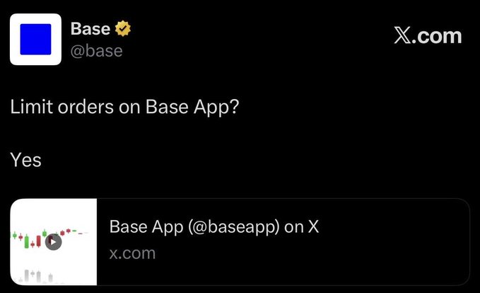 The image shows a screenshot from an app that displays information about Limit Orders set for Base App, available at sourcecode/baseapp-limits.