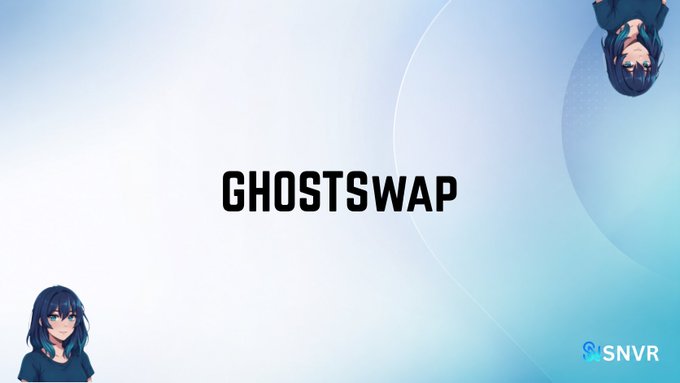Title card displaying the word "GHOSTSWAP" with an anime-style character in the lower left and an SNVR logo in the bottom right.