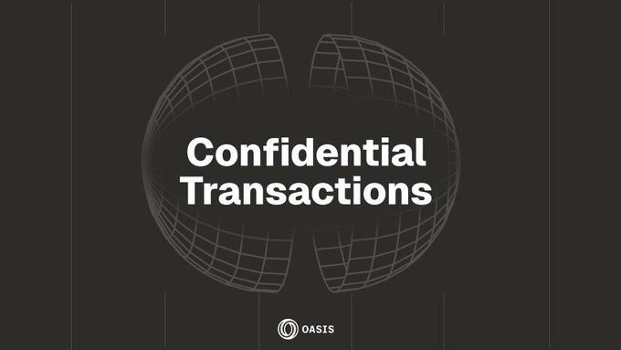 A dark graphic with a wireframe globe design displays the text "Confidential Transactions" in bold white letters, with the OASIS logo at the bottom. The image visually reinforces the post's message about onchain privacy by illustrating the concept of keeping financial activity hidden from public view, contrasting the default transparency of wallet addresses with the need for confidential transaction solutions.