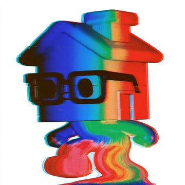 A stylized 3D character featuring a house-shaped head with glasses and colorful blue-red anaglyph-style coloring, with flowing rainbow elements at the base. The vibrant, "chill" aesthetic aligns with the post announcing "new chillers," with the character's cool, animated vibe complementing the casual hype of "we cookin."