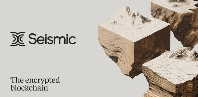 A logo image for "Seismic" with the tagline "The encrypted blockchain" displayed alongside 3D textured cubes that look like rock or sand.