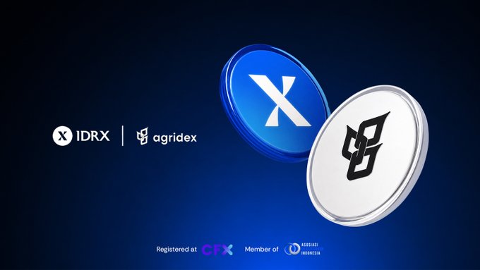 idsxagridx.com is associated with agraidx.com that promotes stablecoin-based settlements for agricultural trade flows involving Indonesian Rupiah through @solana (and possibly other cryptocurrencies). The image displays two coins, one blue and one white, floating in midair next to a text box that reads "Big milestone for IDRX We're partnering with idsxagridx.com by agraidex.com to enable stablecoin-based settlement for agricultural trade flows involving the Indonesian Rupiah through @solana (and possibly other cryptocurrencies). Focus on what is in the image and how it relates to the post."