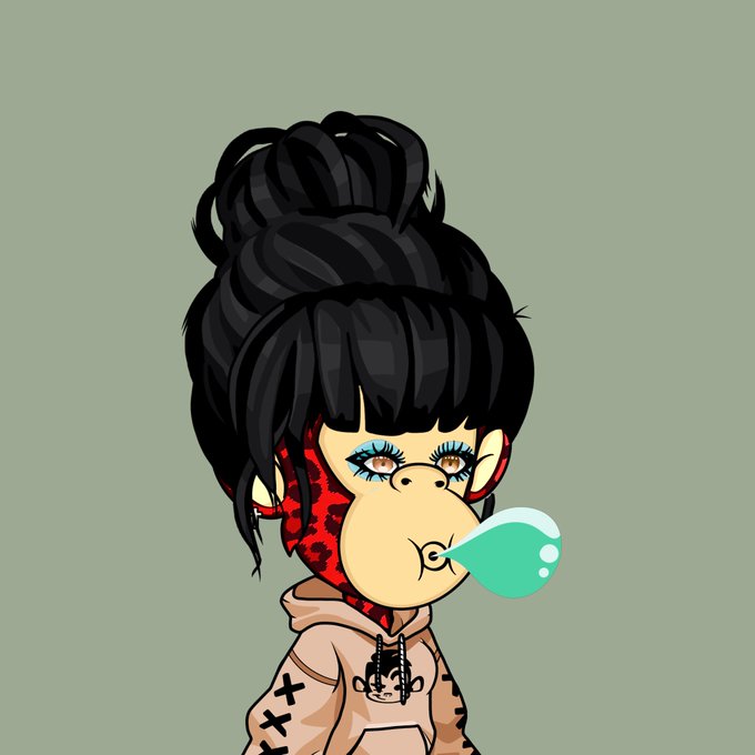 A digital illustration of a stylized cartoon girl with dark hair in a high bun, glasses, a red leopard-print face mask, and a beige hoodie, blowing a large teal bubble.