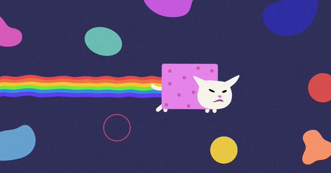 The image features a cartoon cat with white fur, walking across a purple background that has a rainbow-like pattern. The cat appears to be moving towards the right side of the image. In the bottom left corner of the image, there's a text box containing some information about the post. It says "still unwhitelisted? 18/36 spots claimed. 24h on the clock. run it back and apply again. memehaus.xyz/apply". This message suggests that the cat is in a situation where it needs to be whitelisted or its owner needs to run an update for the post.