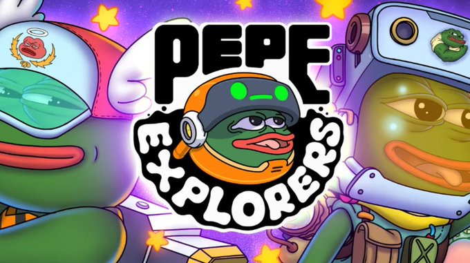The image features two cartoon characters wearing space suits and helmets with the words "Pepe Explorers" written above them, indicating that they are part of an NFT collection or project related to the character. The post suggests that these characters might be exploring a new universe together, which is consistent with the theme of the NFT collection.