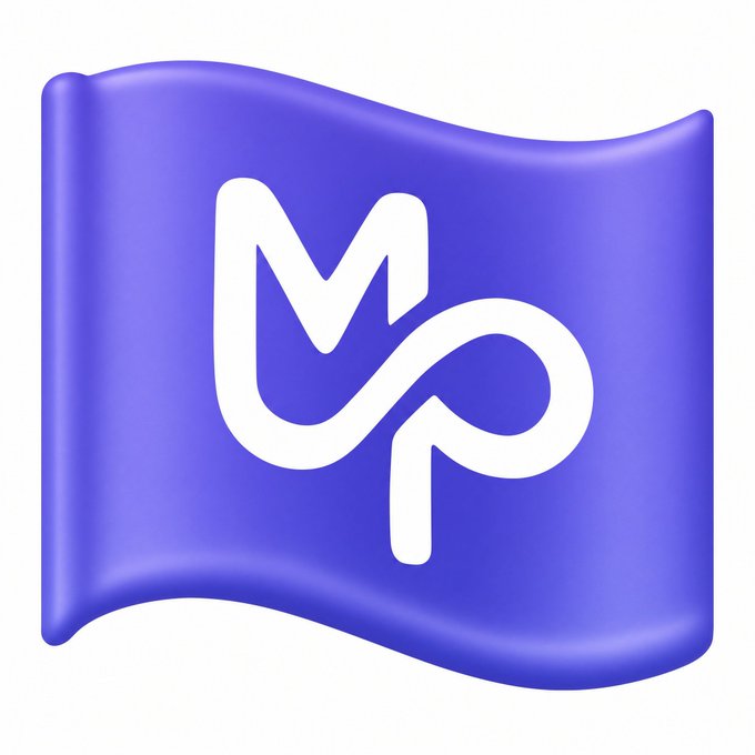 A 3D-styled purple flag icon featuring the white logo for 'mp' (Manta Pacific or similar), with a wavy fabric appearance.