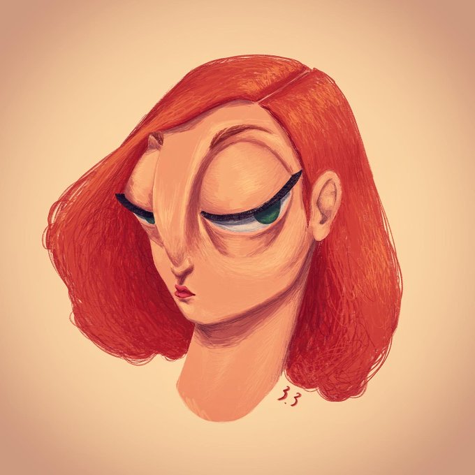 A stylized digital illustration features a woman with vibrant red hair, sharp eyeliner, and green eyes, signed "3.3" near the neck. The artwork aligns with the Objkt collection post, representing Day #96 of the "RedHead" series by artist BaraBara, collected on 11 Aug 2021.