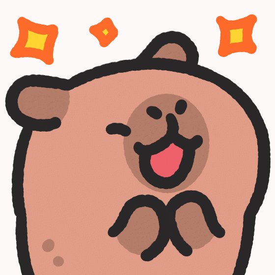 iced cake with a brown frosting and orange sprinkles, accompanied by a cartoon bear's face expressing joy.