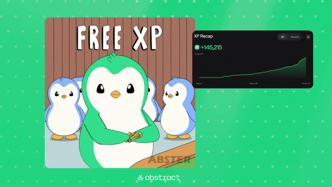 The image features an advertisement for a penguin-themed game that includes a picture of a green penguin standing next to a blue one near some dots. The text says "Happy XP day Another week in the books. Going into this distribution with a +10% boost.", indicating that there is a 10% increase in XP points for players who purchase and play the game.