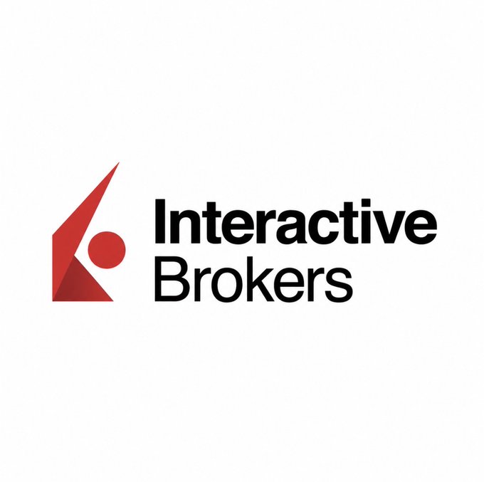 The logo for "Interactive Brokers" displayed in black text next to a red geometric icon on a plain white background.
