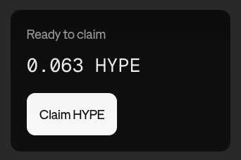 A dark-themed interface displays "Ready to claim" with 0.063 HYPE available, alongside a white "Claim HYPE" button, visually representing the rewards mentioned in the post about earning HYPE rebates from trading and referrals on the @entropyIO platform within the Hyperliquid ecosystem.