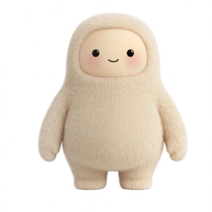 A cute, fluffy cream-colored plush toy with a smiling face and rosy cheeks stands against a white background. The plush character complements the post's meme, as it visually represents "Agrippa," Mark Zuckerberg's named Meta Muse, personifying the playful spirit of $AGRIPPA being paired with Meta stock.