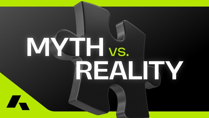 A graphic displays the text 'MYTH vs. REALITY' in white and yellow letters over a 3D black puzzle piece on a dark background with neon yellow accents.