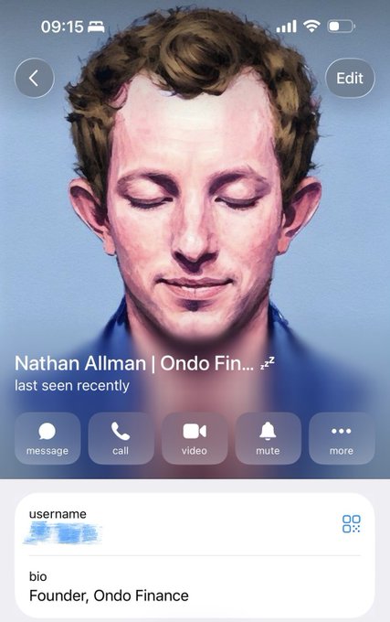 The image shows a cell phone screen with an app called "Ondo Finance" displayed, along with a message from a user named Nathan Allman. The message reads, "I recently saw that you last seen [Nathan Allman] on [Ondo Finance]. You are now officially [Nathan Allman]". This post seems to be about the creator of the app and his connection to Nathan Allman.