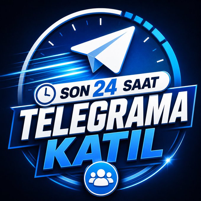 A blue and black promotional graphic featuring a paper airplane logo with the text 'SON 24 SAAT TELEGRAMA KATIL' (Join Telegram in the last 24 hours).