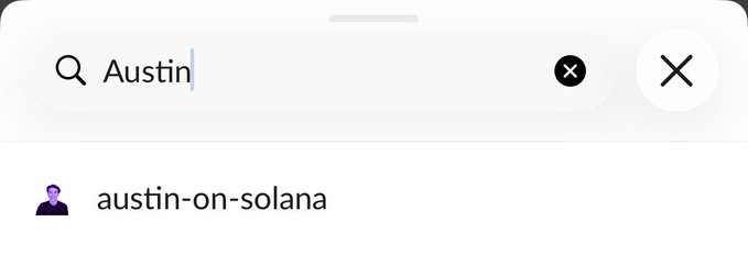 A search bar shows the query "Austin," displaying a single result for "austin-on-solana." This visual supports the post's claim about an "Austin on Solana" emote existing on Gemini, highlighting the playful nickname for Austin Oakes' enthusiasm for SOL.