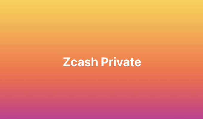 A gradient background transitioning from yellow at the top to pink at the bottom displays the white text 'Zcash Private' in the center.