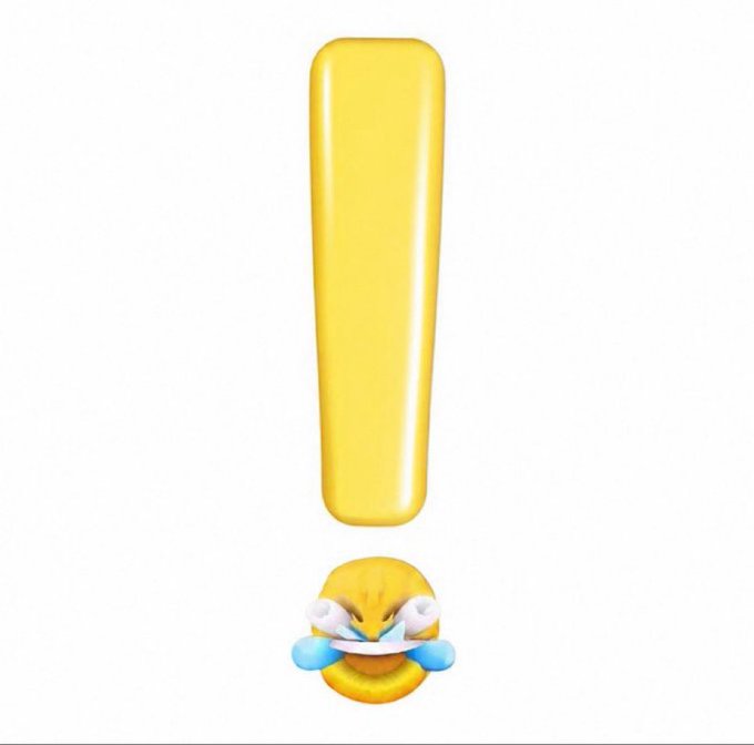 A large yellow exclamation point emoji looms over a crying-laughing emoji face with tears streaming down. The image visually amplifies the post's shocked excitement about gains, using the classic "!" and "😂" emojis to react to adding to their bag with profits from "the black guy."