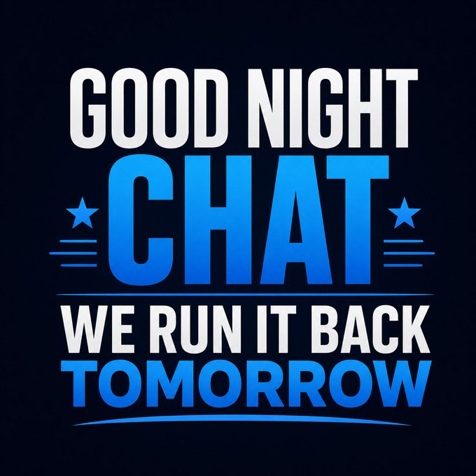 The image features a black background with white text that reads "Good Night Chat We Run It Back Tomorrow". This message seems to be related to a social media platform or event, as there are two winners who have been chosen based on their retweet count. The text is in all capital letters and stands out against the dark background, making it easy to read and understand.
