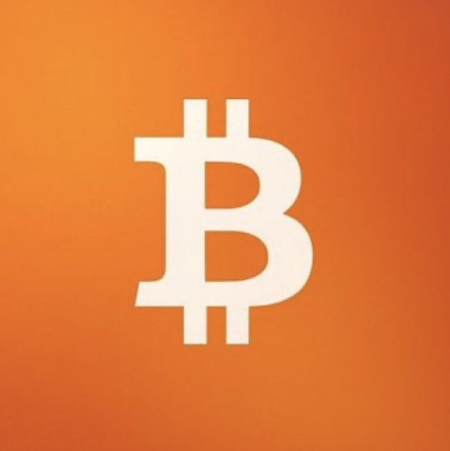 The Bitcoin logo, a stylized white 'B' with two vertical strokes, centered on an orange gradient background.