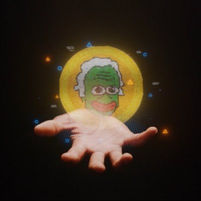 A stylized artwork showing a hand reaching toward a green face with glasses and white hair, set against a yellow circular background with scattered geometric symbols.