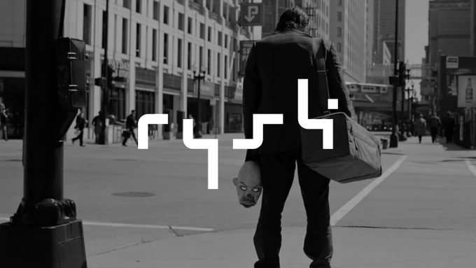 Black-and-white image of a man in a suit walking away down a city street, overlaid with the stylized text 'r/s4h'.