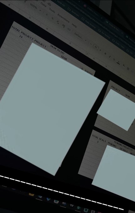 A computer screen shows a spreadsheet interface with sections labeled 'TOTAL PROJECT PROJECT', 'TASK TO DO', 'PROJECT', 'TOTAL DEALS', and 'PENDING PROJECTS'.