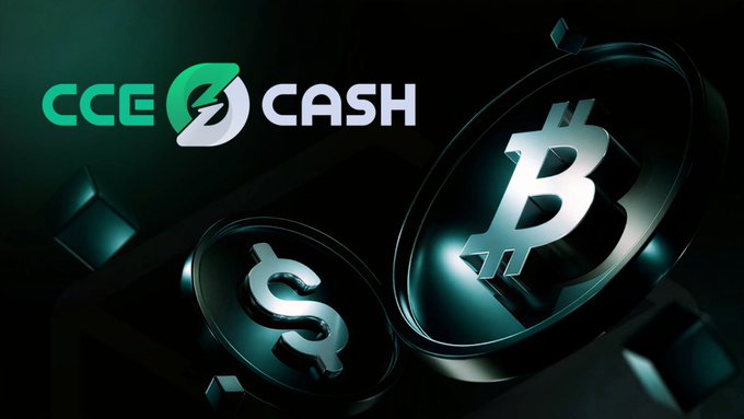 A sleek, dark-toned promotional graphic features the "CCE CASH" logo in green and white beside 3D-rendered metallic Bitcoin (₿) and Dollar ($) coins, visually reinforcing the post's message of fast, privacy-focused crypto trading. The glowing coin imagery emphasizes speed and value, aligning with CCE Cash's streamlined trading experience.