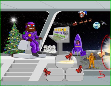 A cartoon astronaut sits at a spaceship console with a decorated Christmas tree, wrapped presents, and a rocket visible through the window showing space and planets, with the number "5" displayed in the corner. The festive sci-fi scene complements the post's optimistic "Clarity is coming! #XRP" message, suggesting an upcoming positive development or revelation for the XRP cryptocurrency.