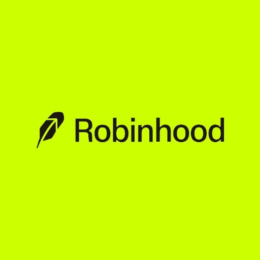 The Robinhood logo, featuring a black feather icon next to the wordmark on a bright lime green background.