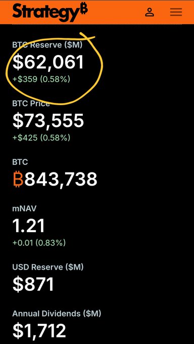 The image shows a cell phone with a black background displaying information about bitcoin prices, including historical data for Btc Reserve (USDC), Btc Price, and Bitcoin Reserve (BRC) positions over time. On the screen, there's a yellow circle containing some data points related to Bitcoin Reserve or Bitcoin Reserve (BRC). The cell phone is held in a sideways position with its left hand on top of it while its right hand is resting on the bottom edge of the image, highlighting the significance of this information being shared.