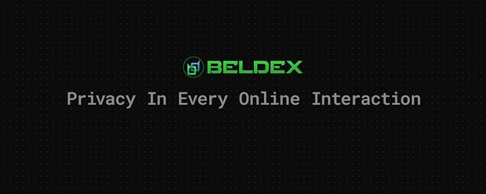 A dark screen with a green logo reading 'BELDEX' accompanied by the tagline 'Privacy In Every Online Interaction'.