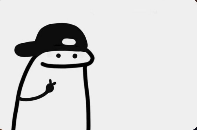 A simple black-and-white cartoon drawing of a smiling blob-like character wearing a backwards baseball cap and holding up a peace sign.