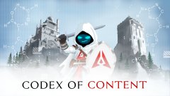 A logo or banner reading 'CODEX OF CONTENT' featuring a small robotic figure with chemical structure graphics in the background.