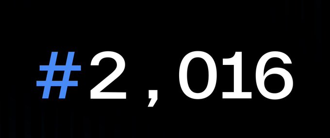 A black screen displaying the large text '#2,016' in blue and white.