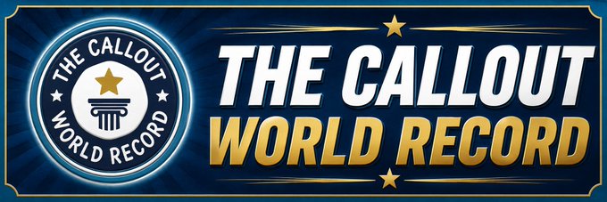 A promotional banner reading 'THE CALLOUT WORLD RECORD' in bold white and gold text next to a circular seal featuring a star and pillar logo.