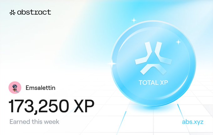 The image shows a blue coin with a white "X" on top, placed on a white background. Below the coin, there's text that reads "Happy XP day @Abstract Chain", indicating that this week has been designated as an XP-themed celebration for Abstract Chain users. The coin is positioned in the center of the frame and appears to be floating above it.