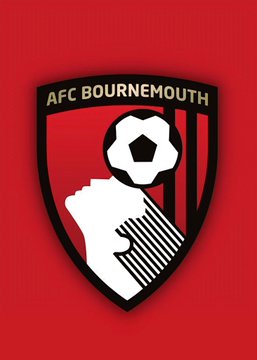 The image displays the AFC Bournemouth football club badge, featuring a red and black shield with "AFC BOURNEMOUTH" text, a soccer ball, and a hand motif, set against a red background. It relates to the humorous post about Bournemouth's decisive 10-1 victory over Genoa, with both clubs offering tongue-in-cheek descriptions of the lopsided result.